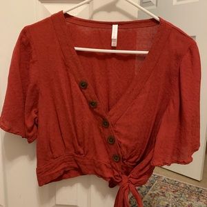 Cropped button down and tie tee